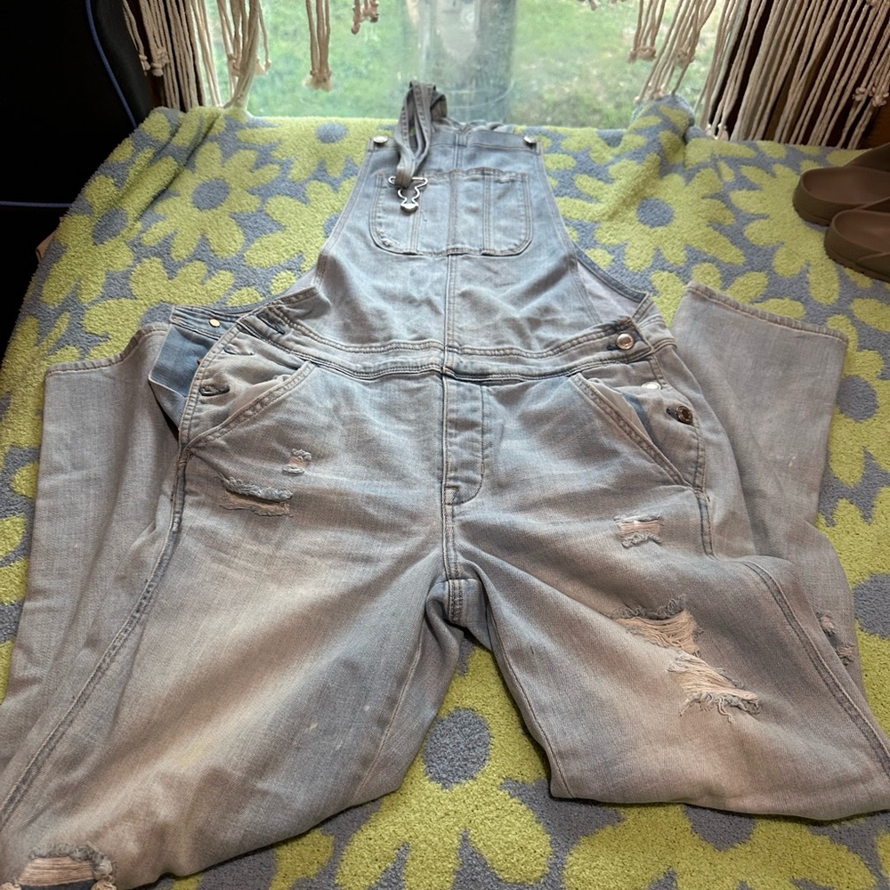 American Eagle Outfitters Gray Distressed Overalls